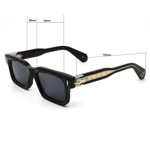 Retro Square Solid Acetate Sunglasses, Unisex UV400 Protective Eyewear with Ornate Metal Hinge