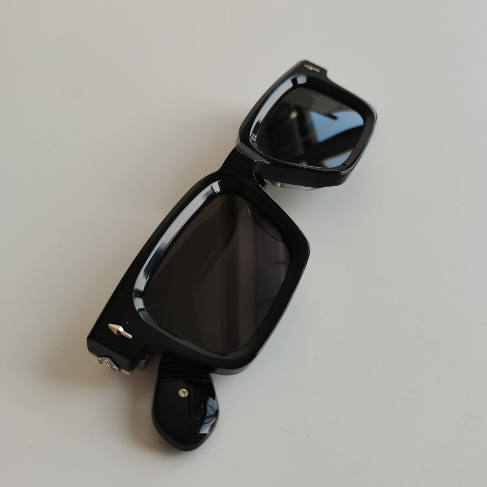 Retro Square Solid Acetate Sunglasses, Unisex UV400 Protective Eyewear with Ornate Metal Hinge