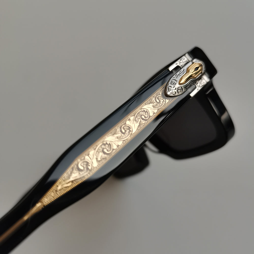 Retro Square Solid Acetate Sunglasses, Unisex UV400 Protective Eyewear with Ornate Metal Hinge