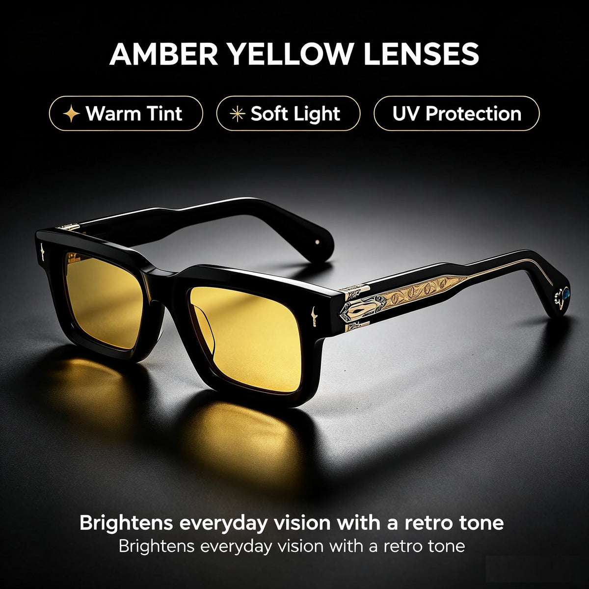 Unisex Vintage Thick Frame Acetate Sunglasses, UV400 Fashion Sunglasses with Metal Carving Detail