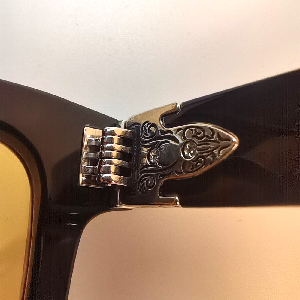 Unisex Vintage Thick Frame Acetate Sunglasses, UV400 Fashion Sunglasses with Metal Carving Detail