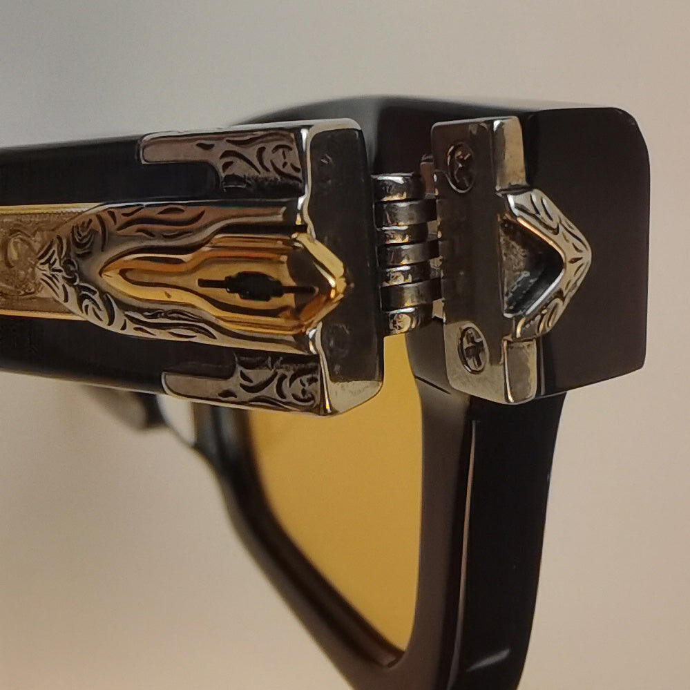 Unisex Vintage Thick Frame Acetate Sunglasses, UV400 Fashion Sunglasses with Metal Carving Detail