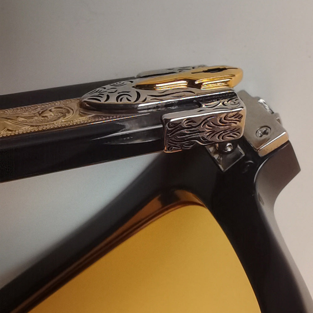 Unisex Vintage Thick Frame Acetate Sunglasses, UV400 Fashion Sunglasses with Metal Carving Detail