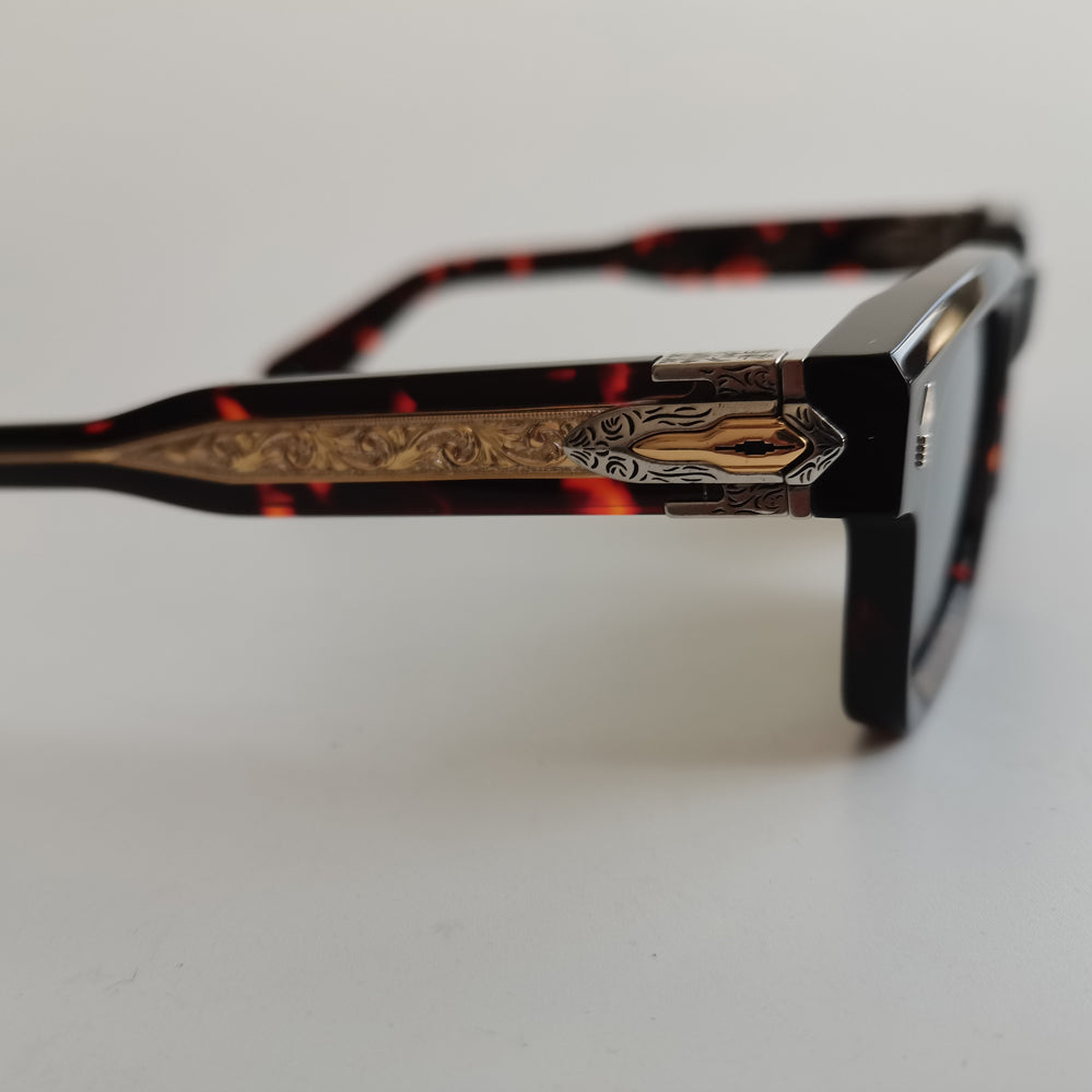 Luxury Thick Square Acetate Sunglasses for Men Women, Vintage UV400 Shades with Engraved Metal Temple Decor