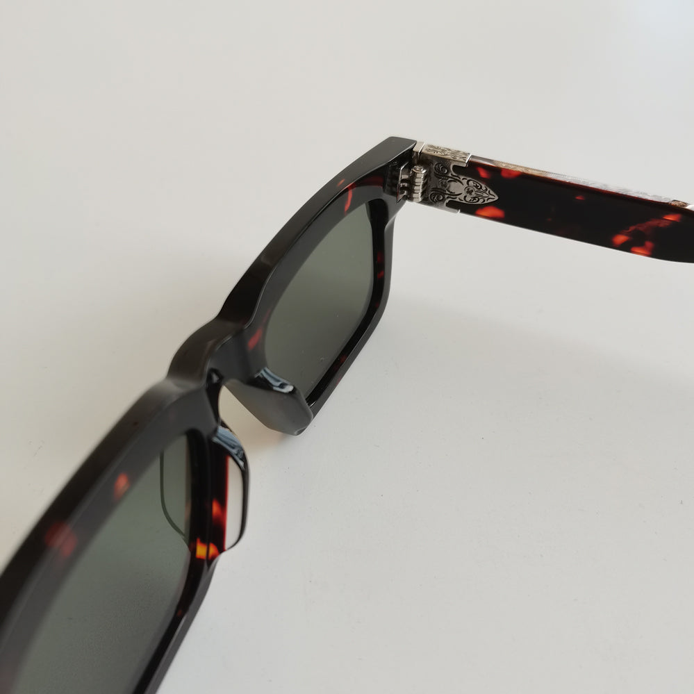 Luxury Thick Square Acetate Sunglasses for Men Women, Vintage UV400 Shades with Engraved Metal Temple Decor