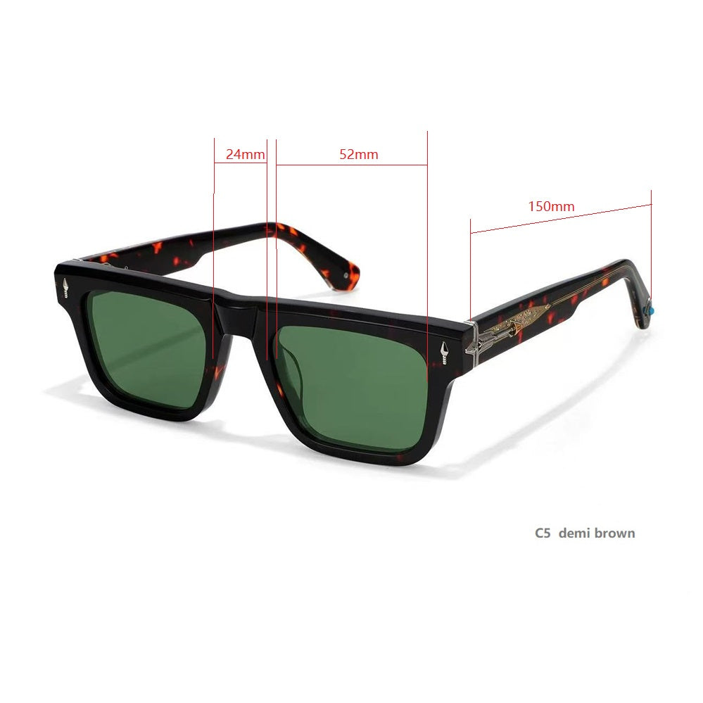 Retro Square Thick Acetate Sunglasses, UV400 Polarized Fashion Shades with Decorative Metal Hinge for Men & Women