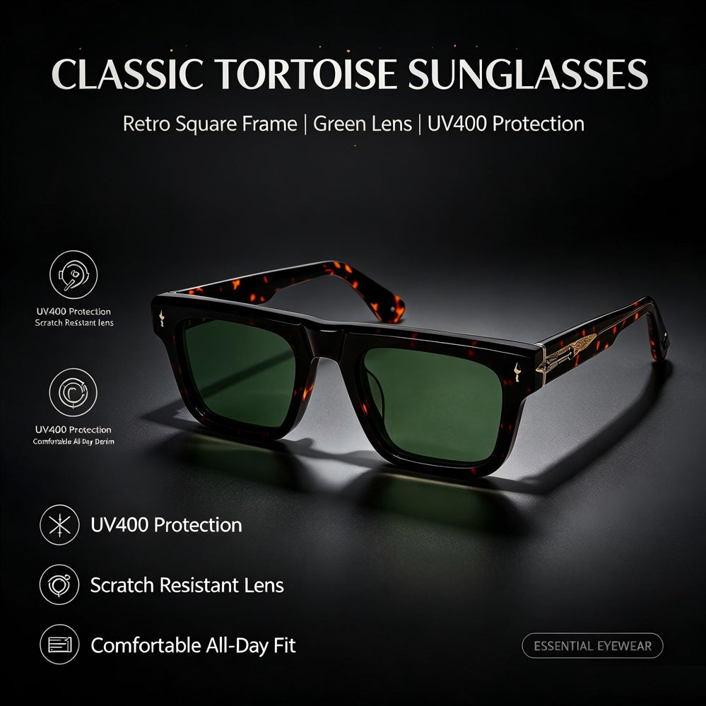 Retro Square Thick Acetate Sunglasses, UV400 Polarized Fashion Shades with Decorative Metal Hinge for Men & Women
